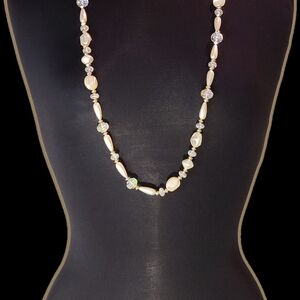 🥂🍾Vintage Champagne Faux Baroque Pearl & Acrylic Beaded Opera Length Necklace
